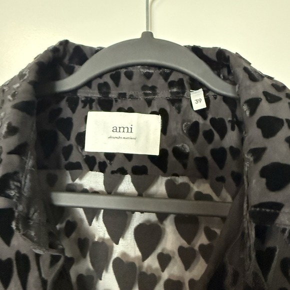 AMI Alexandre Mattiussi Black Heart Motif Button Shirt NEW Silk Blend Size 39 - Picture 4 of 5